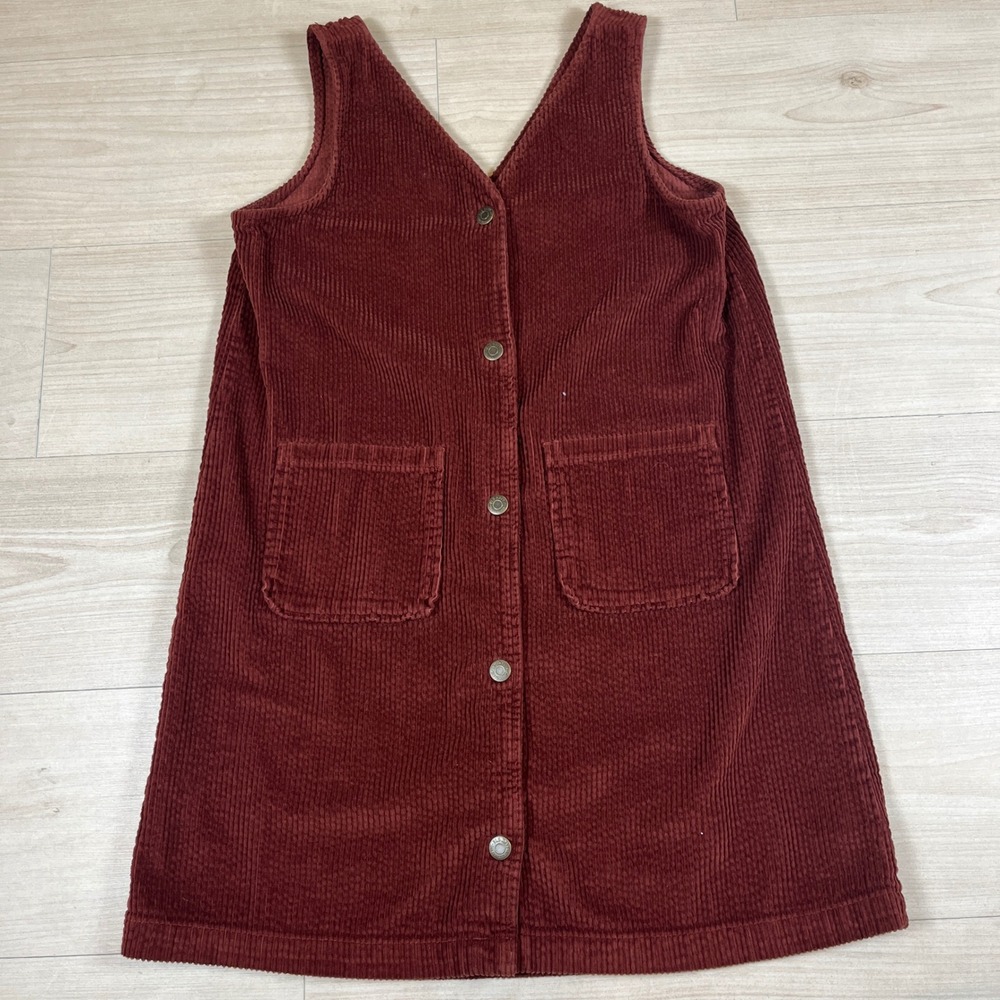 Old Navy Girls XXL 18 Corduroy Jumper Dress Burgundy Button Front Pockets Cotton
